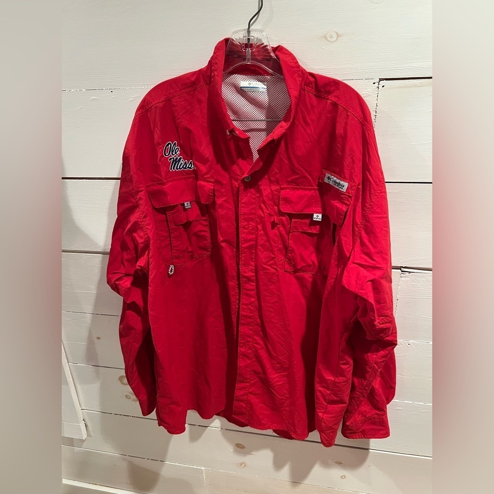 Columbia Omni Shade Red Ole Miss Men's Fishing Shirt, PFG, EUC, outdoor, sports